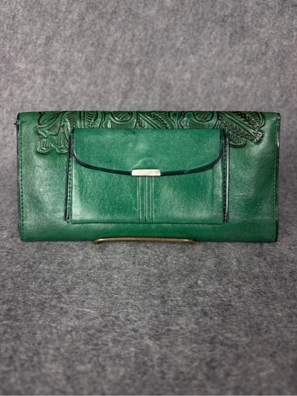 Vintage Green Tooled Leather Floral Western Wallet